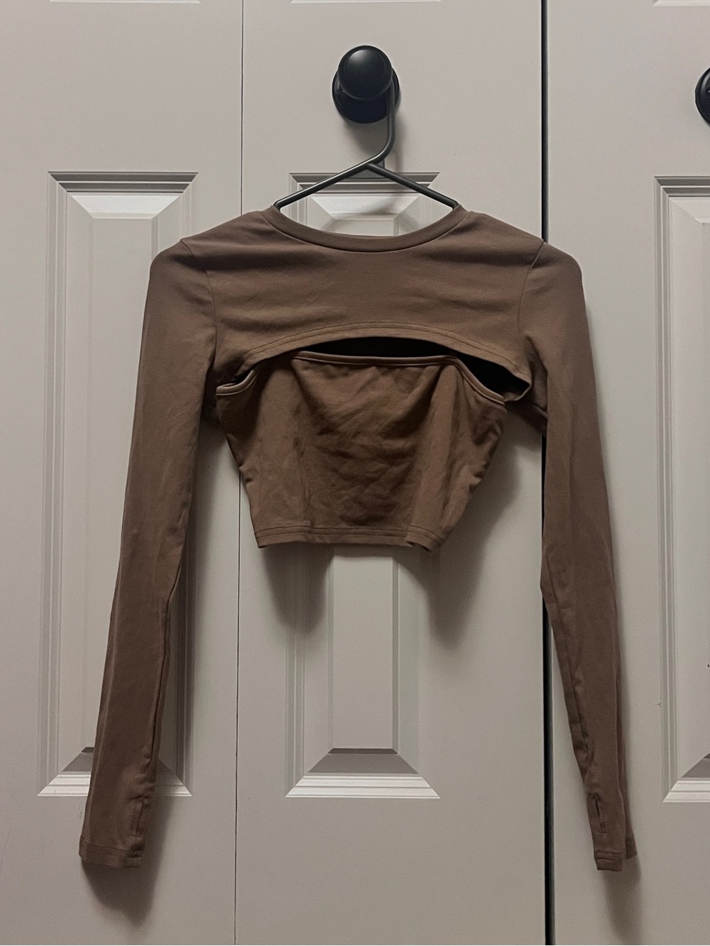 Brown 2-Piece Long Sleeve Cutout Crop Top Set